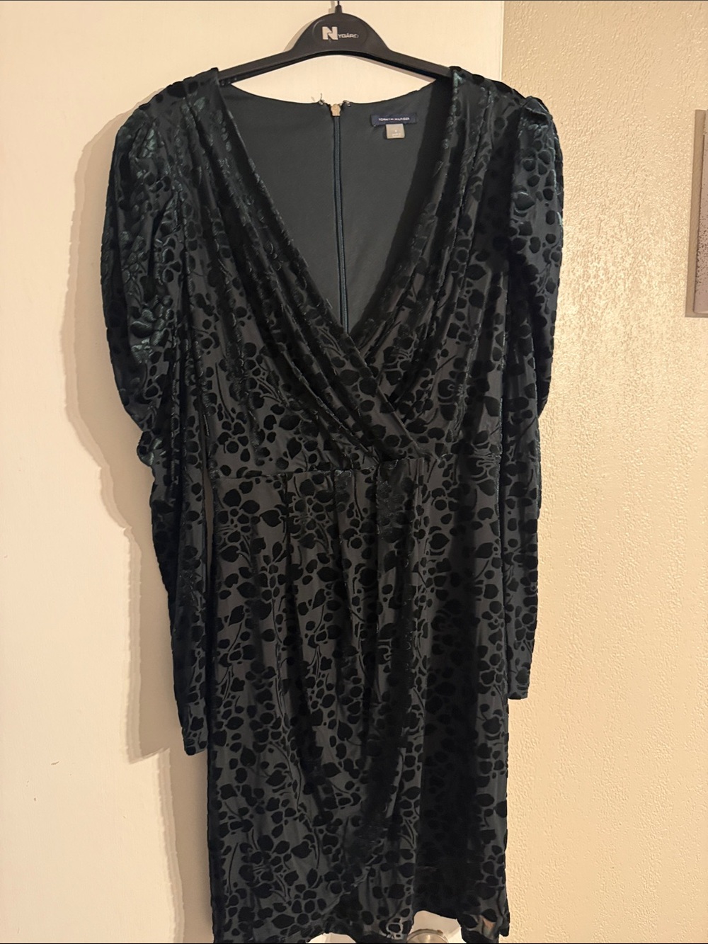 Tommy Hilfiger Black Velvet Burnout Floral Wrap Dress